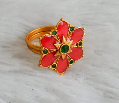 Matte finish green-red kerala style adjustable enamel finger rings dj-47879