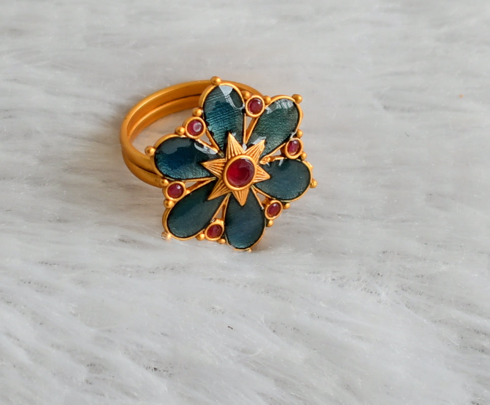 Enamel Finish Rings Matte finish ruby-blue kerala style adjustable enamel finger rings dj ...