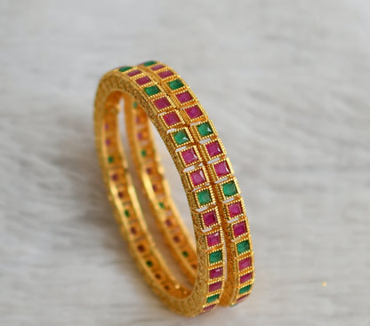 Gold tone  ruby-green block stone bangles(2.4) dj-47881