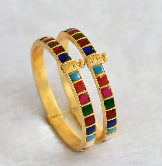 Gold tone navarathna kundan jadau screw type bangles(2.6) dj-48991