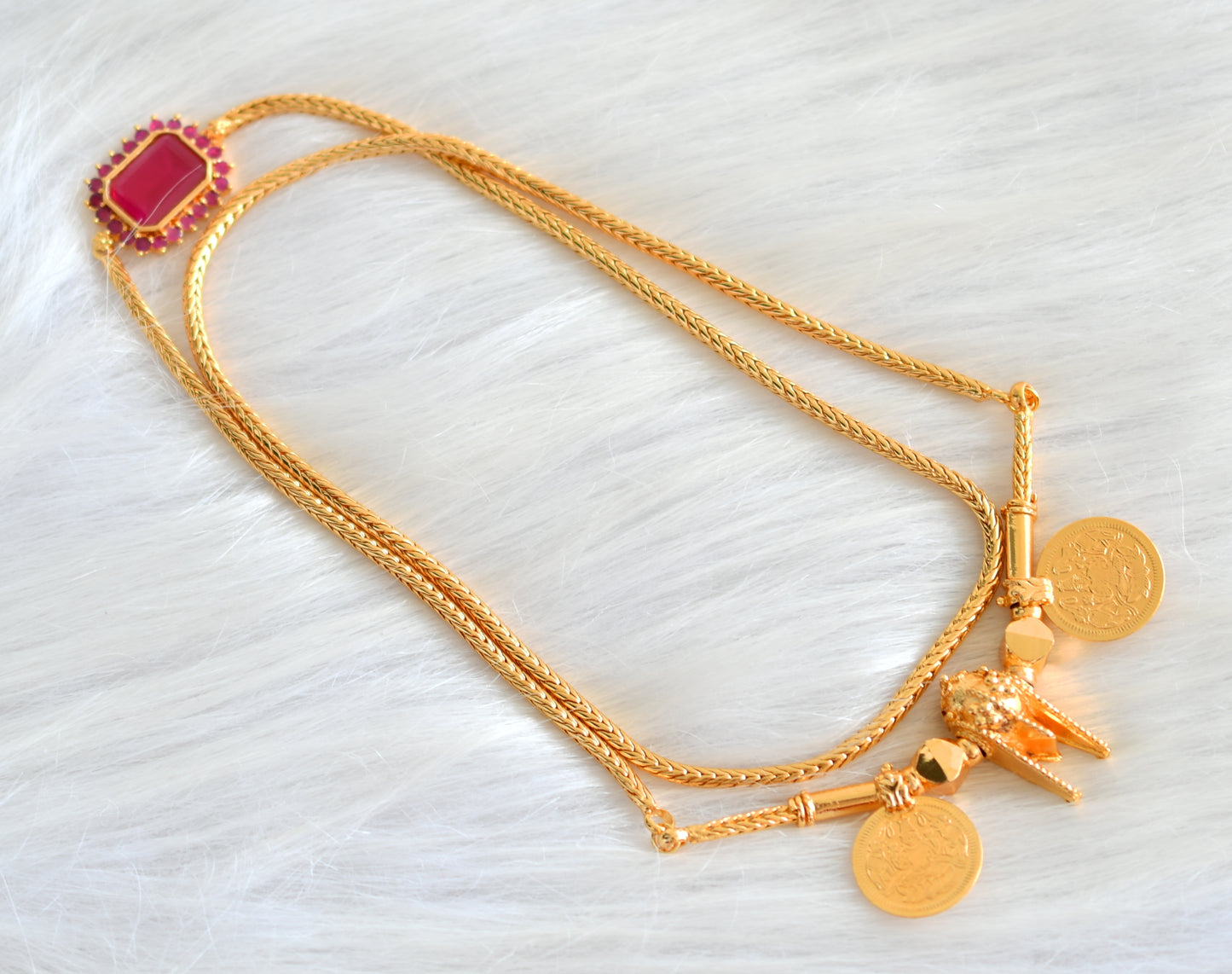 Gold tone South Indian style Mangalyam with ruby mugappu chain dj-43000