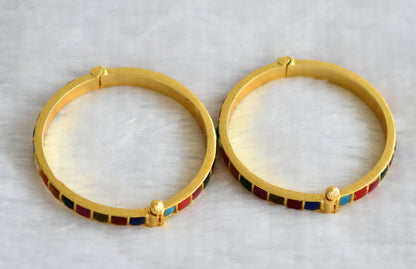 Gold tone navarathna screw type kundan jadau bangles(2.8) dj-46283