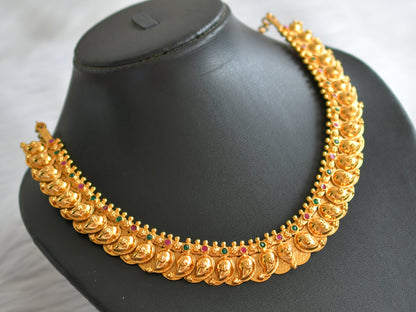 Gold tone ruby-green mango-lakshmi coin reversible necklace dj-44469