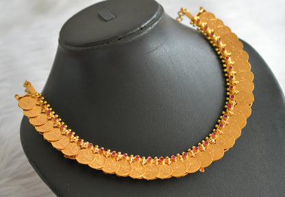 Gold tone ruby-green mango-lakshmi coin reversible necklace dj-44469