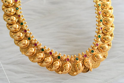 Gold tone ruby-green mango-lakshmi coin reversible necklace dj-44469