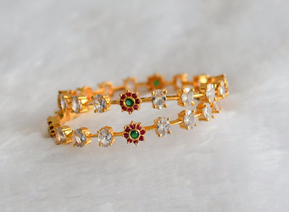 Gold tone cz ruby-green-white oval flower bangles(2.8) dj-46290
