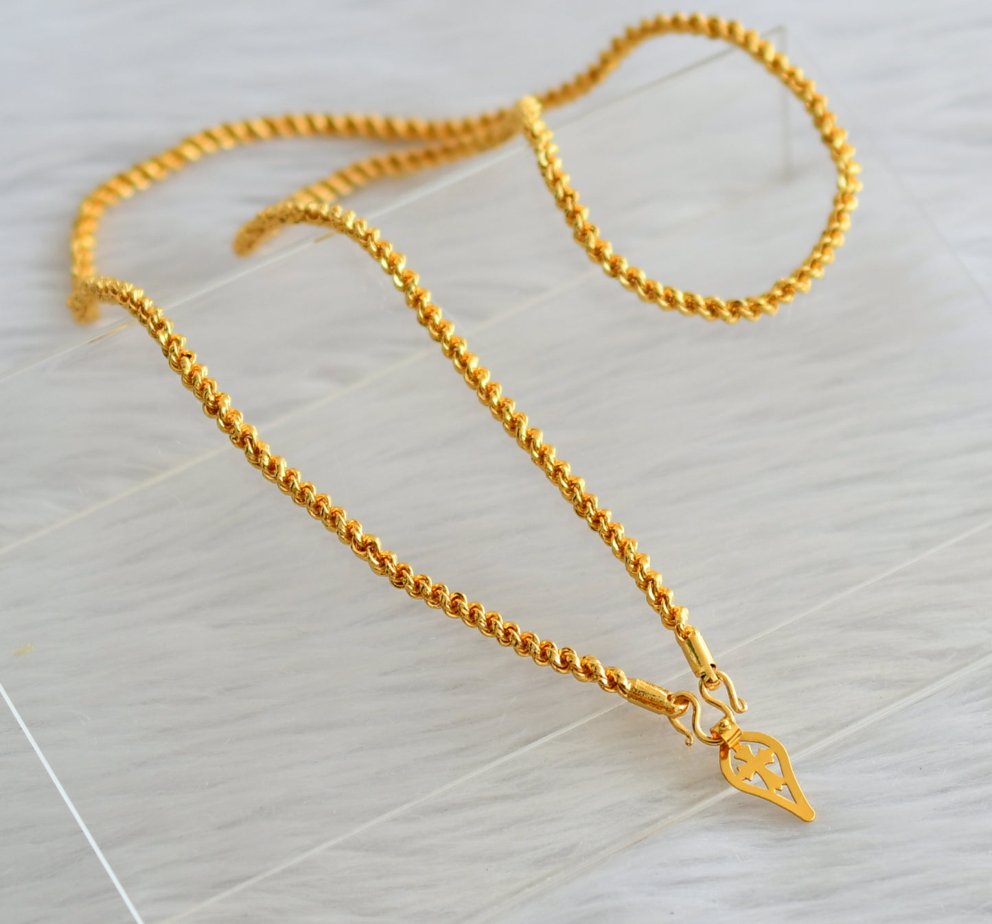 Gold tone Kerala style cross in elakka shape pendant with 24 inches chain dj-35052