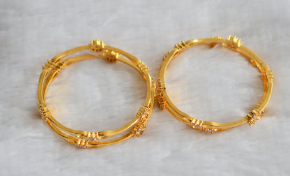 Gold tone cz white flower set of 4 bangles(2.4) dj-46284