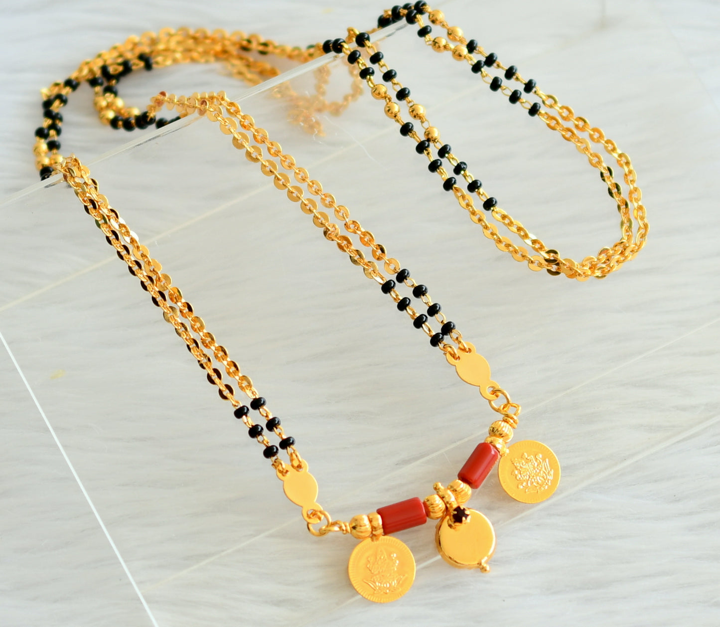 Gold tone coral -karimani lakshmi coin bottu mangalyam/mangalsutra dj-44509