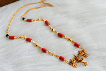 Matte finish coral beaded long chain with Nama-peacock pendant dj-43005