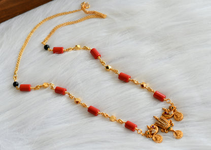 Matte finish coral beaded long chain with Nama-peacock pendant dj-43005
