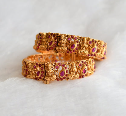 Matte finish pink stone lakshmi peacock screw bangles(2.4) dj-46307