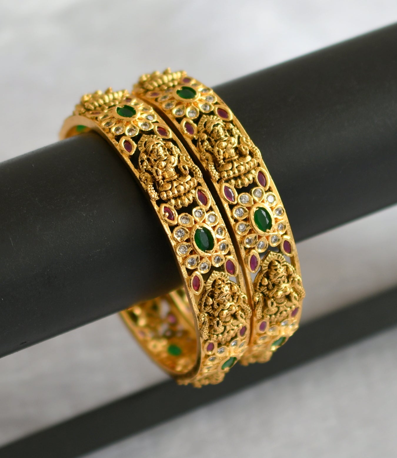 Antique gold tone ruby-green-white lakshmi bangles(2.4) dj-46304