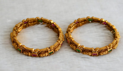 Matte finish ruby-green-white lakshmi bangles(2.10) dj-47908