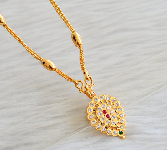 Gold tone 24 inches chain with south indian ad pink-green-white pendant dj-44504
