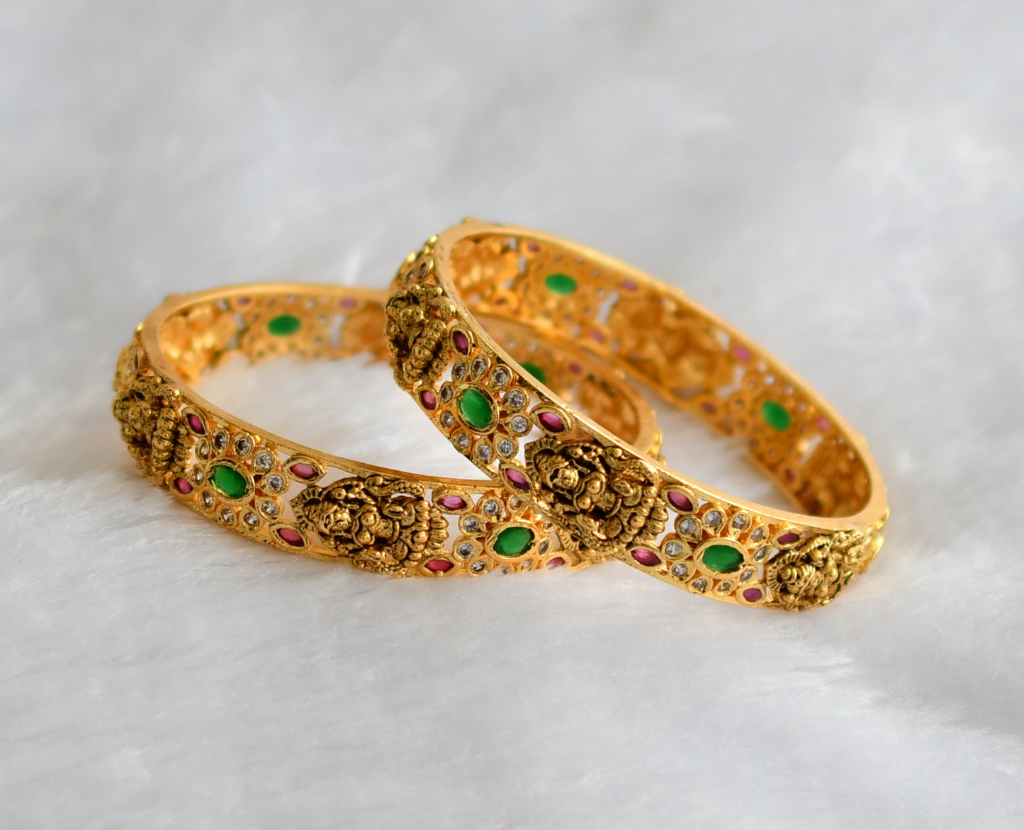 Antique gold tone ruby-green-white lakshmi bangles(2.4) dj-46304