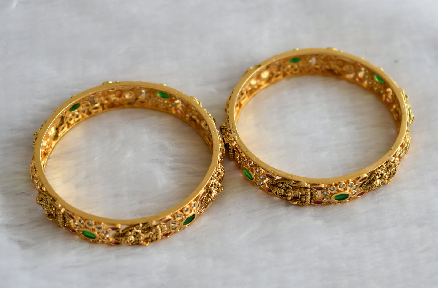 Antique gold tone ruby-green-white lakshmi bangles(2.4) dj-46304