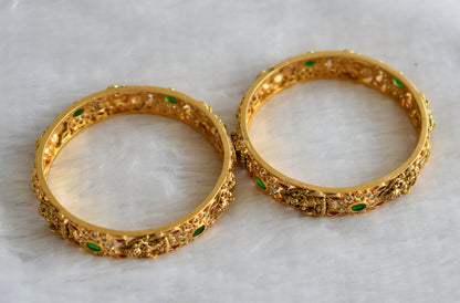 Antique gold tone ruby-green-white lakshmi bangles(2.8) dj-46306