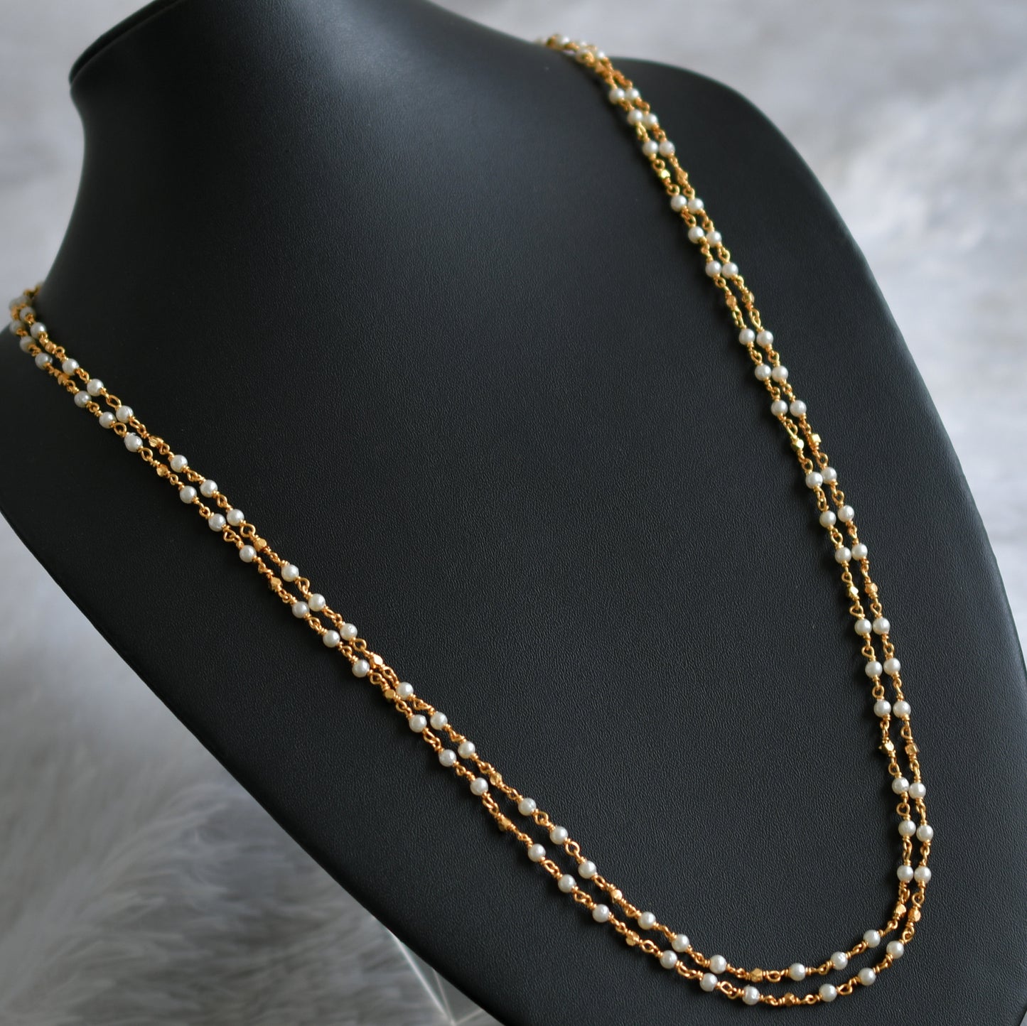 Gold tone double layer pearl chain dj-43149