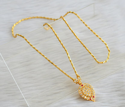 Gold tone 24 inches chain with south indian ad pink-white pendant dj-44506