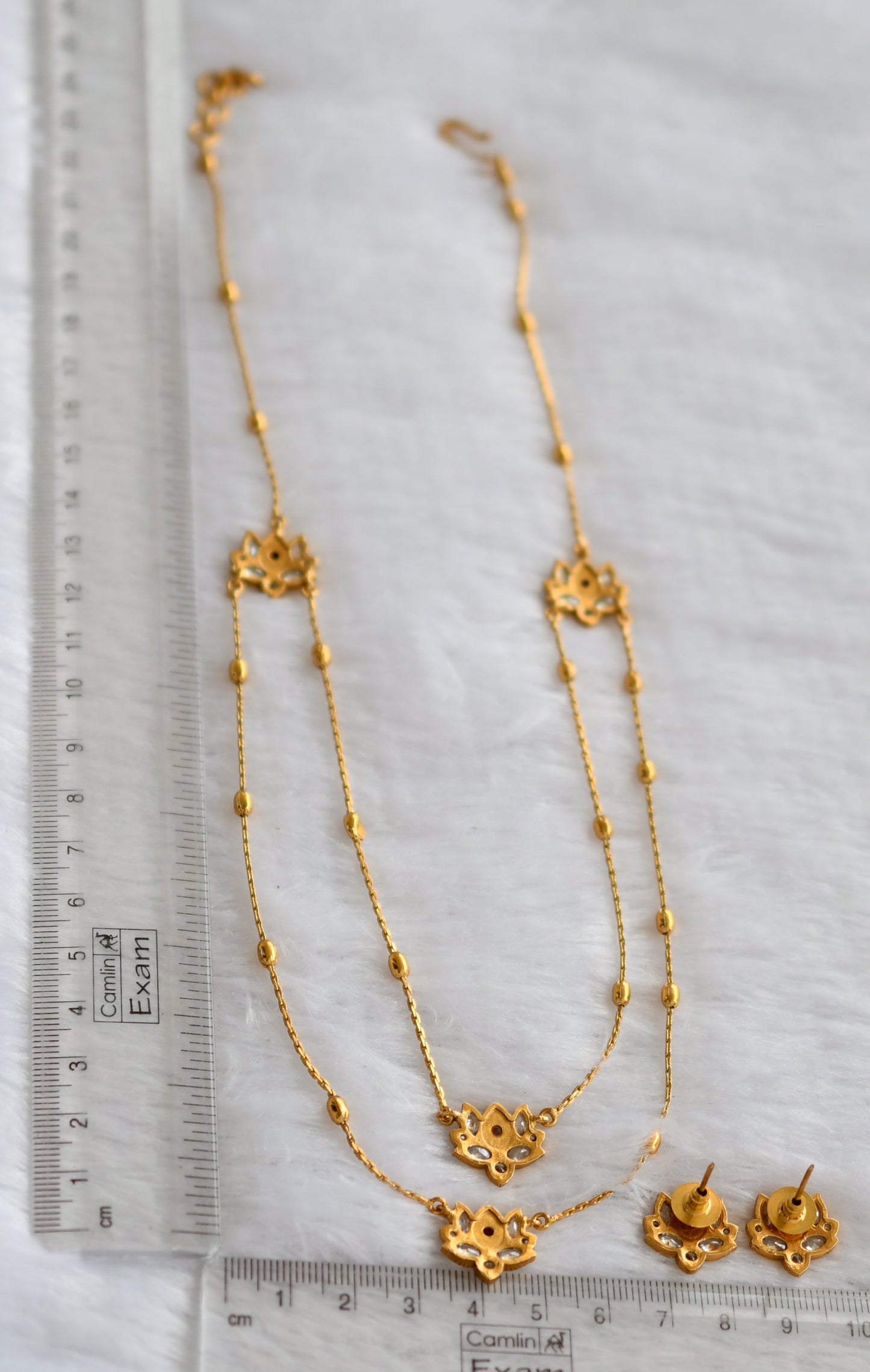 Matte finish kemp-white lotus double layer necklace set dj-46322