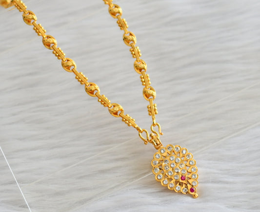 Gold tone 24 inches chain with south indian ad pink-white pendant dj-44507