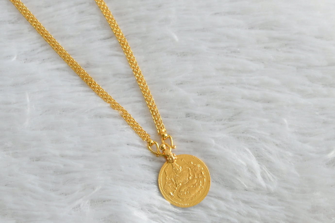 Gold tone Lakshmi coin pendant with chain dj-38723