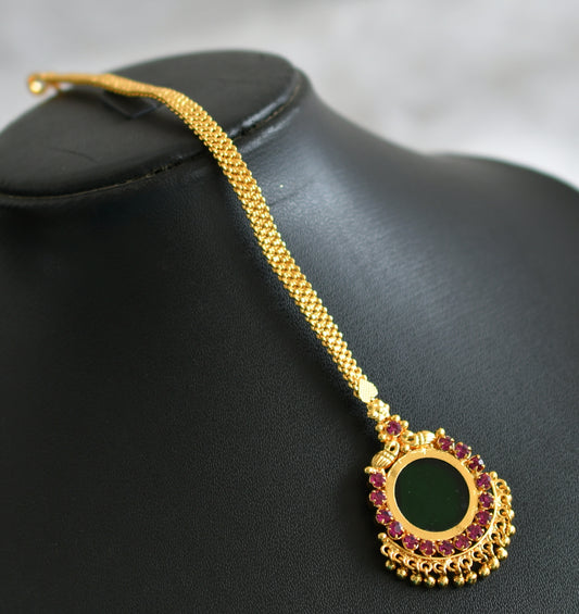 Gold tone green round Kerala style tikka dj-36407