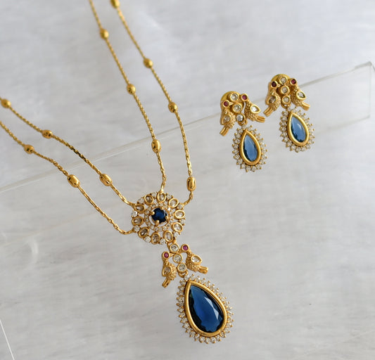 Matte finish blue-white thilak stone double layer necklace set dj-46324