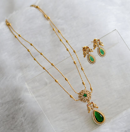 Matte finish green-white thilak stone double layer necklace set dj-46323
