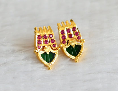 Gold tone ad pink-green kerala style palakka earrings dj-47910