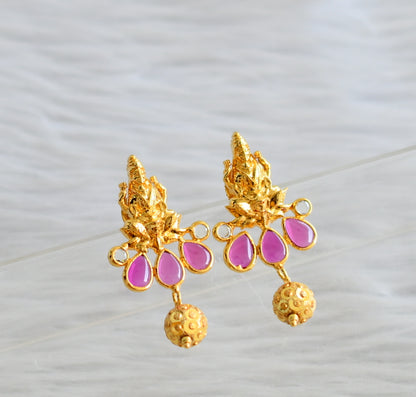 Gold tone ball chain with uncut ruby polki lakshmi pendant set dj-44487