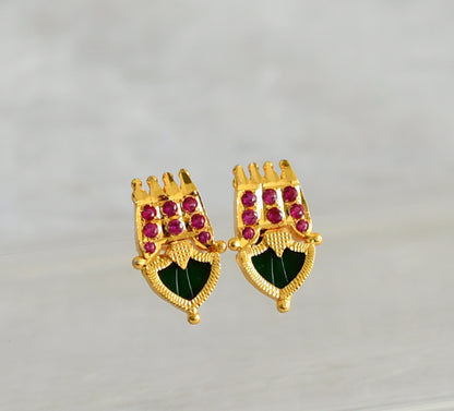 Gold tone ad pink-green kerala style palakka earrings dj-47910