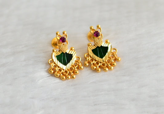 Gold tone kerala style pink-green palakka earrings dj-47909