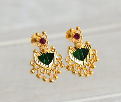 Gold tone kerala style pink-green palakka earrings dj-47909