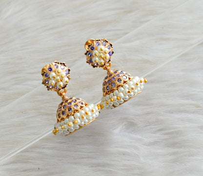 Gold tone South Indian style purple pearl jhumkka dj-43033