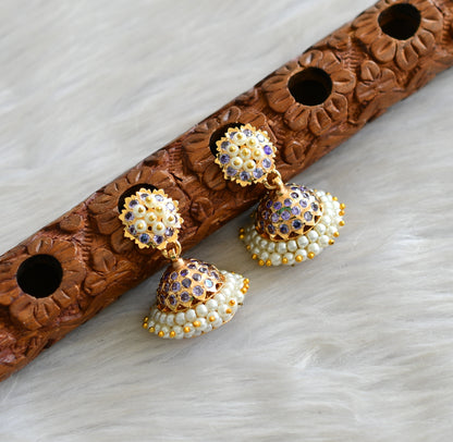 Gold tone South Indian style purple pearl jhumkka dj-43033