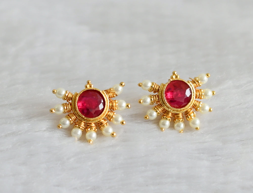 Gold tone pink-pearl kohlapuri earrings dj-47911