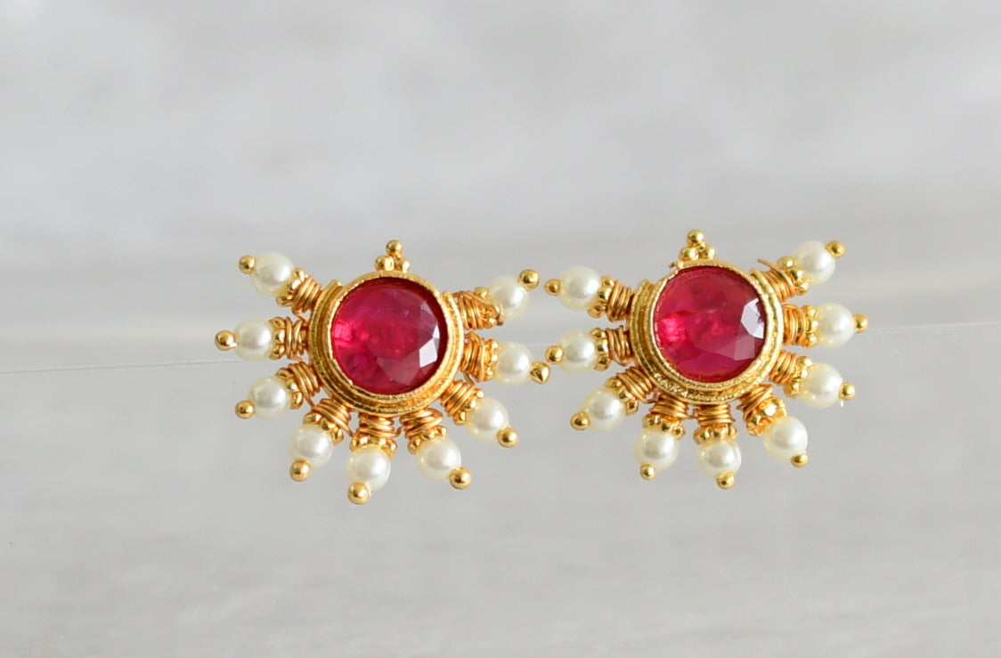 Gold tone pink-pearl kohlapuri earrings dj-47911