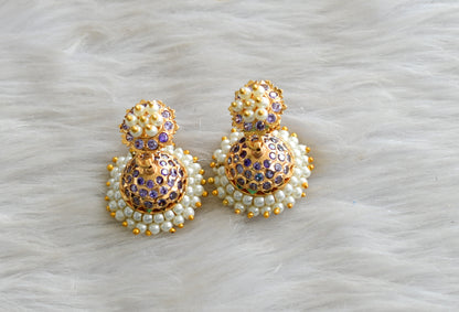 Gold tone South Indian style purple pearl jhumkka dj-43033