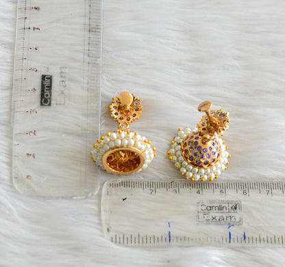 Gold tone South Indian style purple pearl jhumkka dj-43033