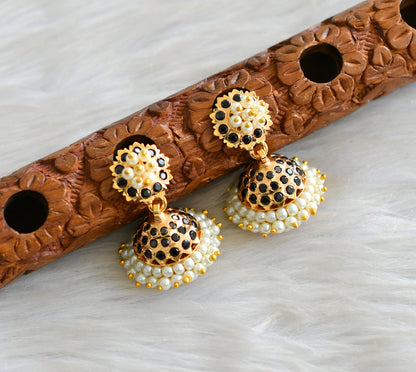 Gold tone South Indian style black pearl jhumkka dj-43034