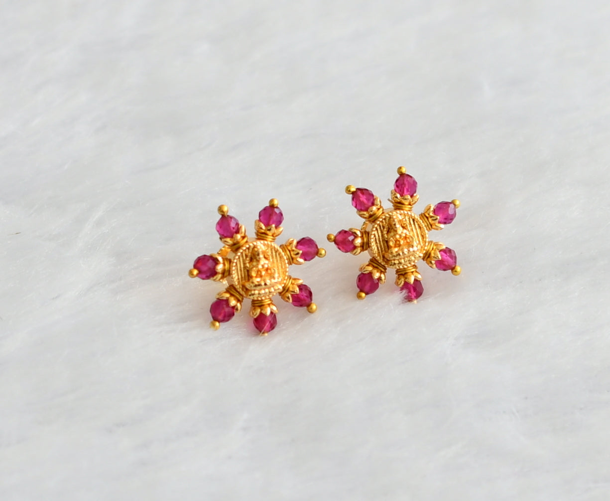 Gold tone pink bead lakshmi round stud/earrings dj-46345