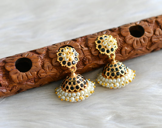 Gold tone South Indian style black pearl jhumkka dj-43034