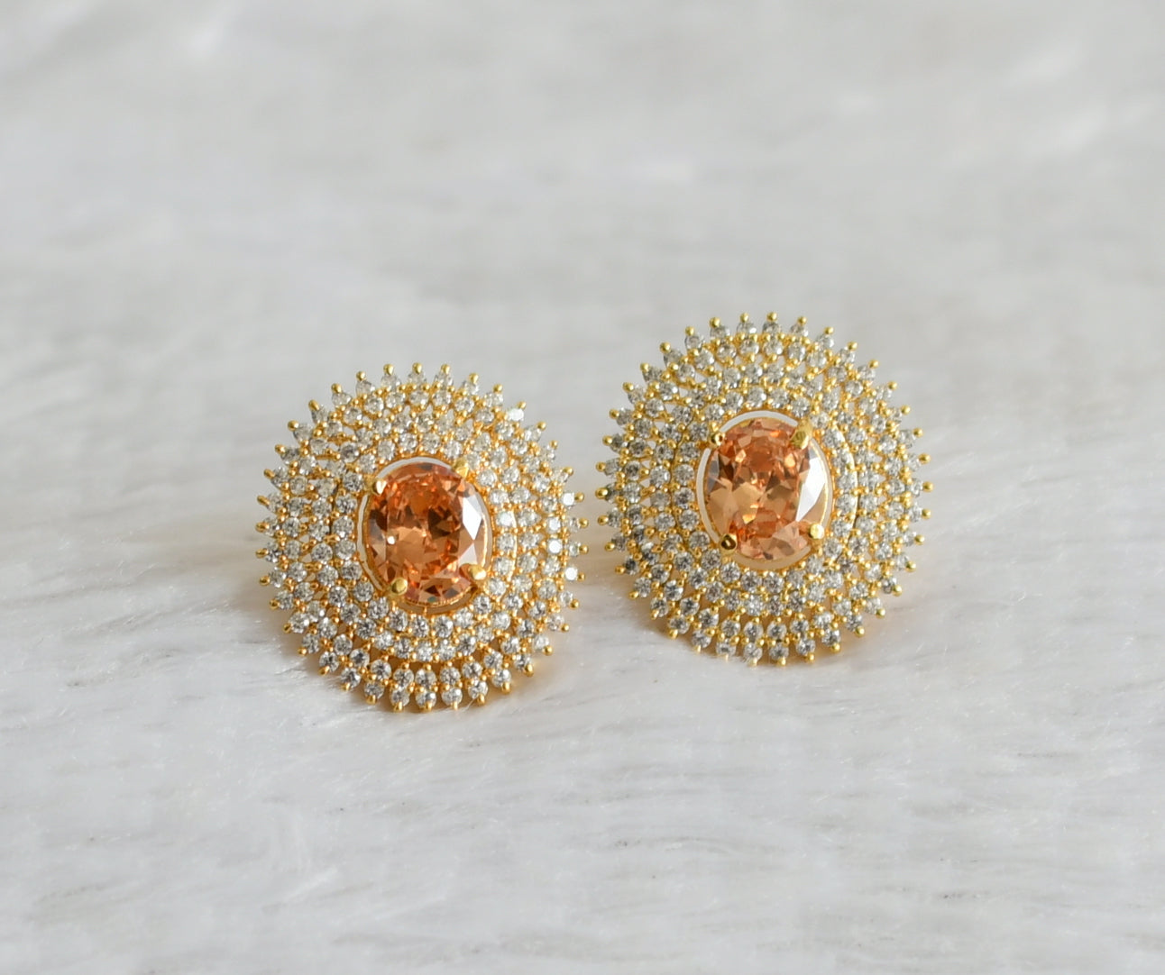 Gold tone cz gold stone round big earrings dj-47914