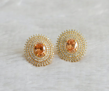 Gold tone cz gold stone round big earrings dj-47914