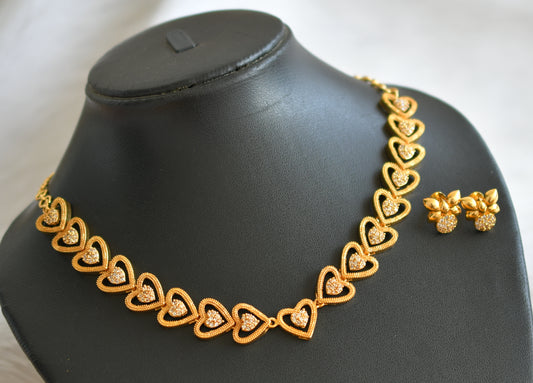 Gold tone cz white stone heart necklace set dj-44513