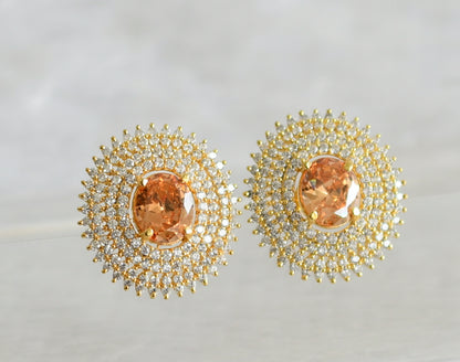 Gold tone cz gold stone round big earrings dj-47914