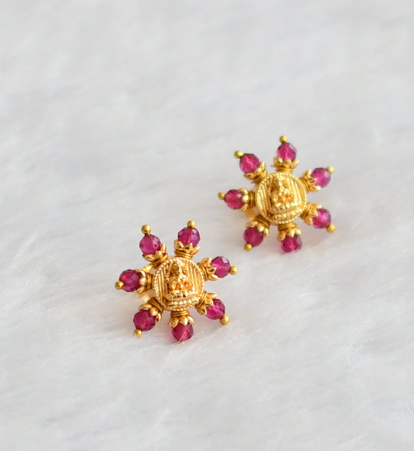 Gold tone pink bead lakshmi round stud/earrings dj-46345
