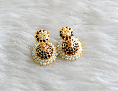 Gold tone South Indian style black pearl jhumkka dj-43034